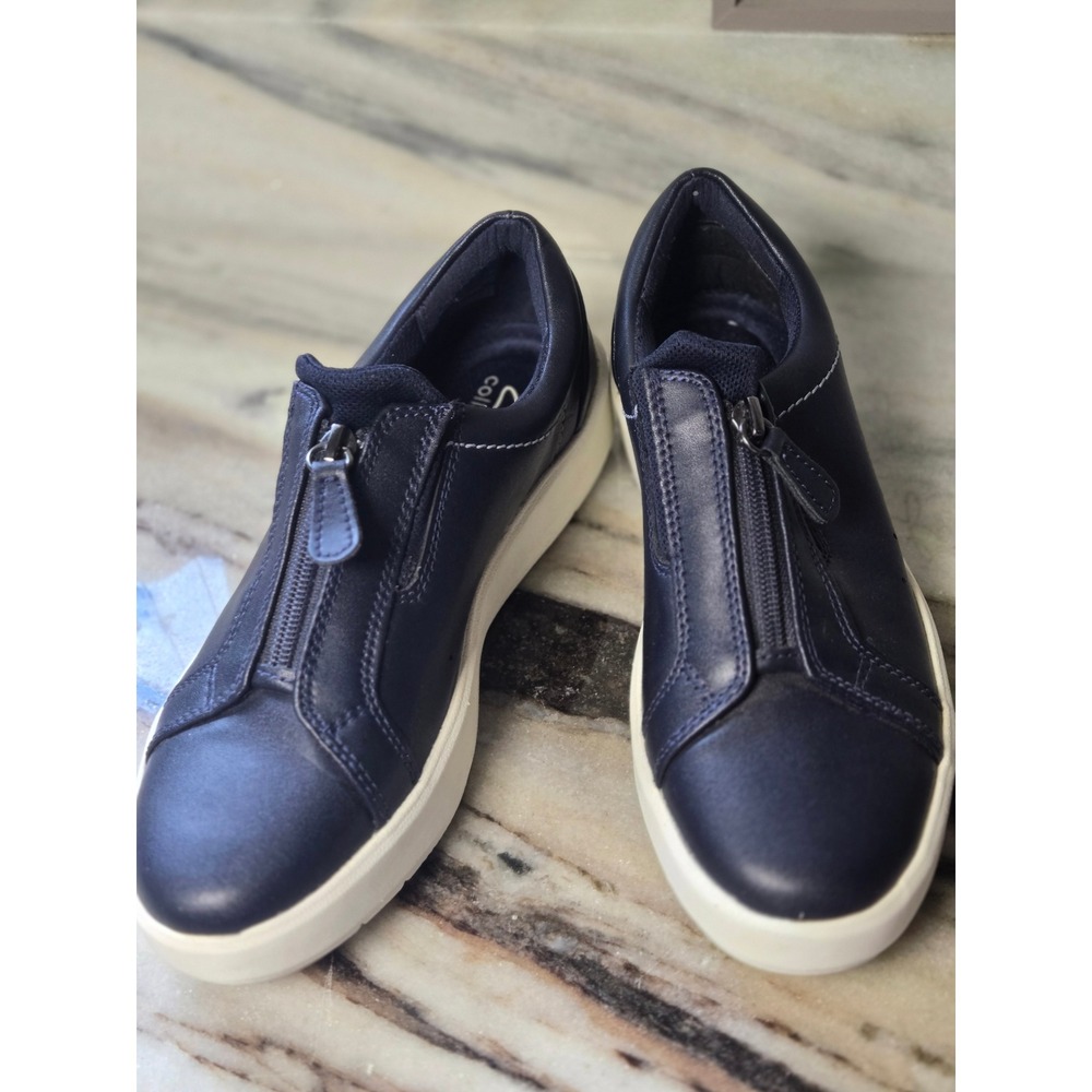 Clarks‎ Collection Un Rio Zip Navy Leather Platform Sneakers Womens 6.5 M